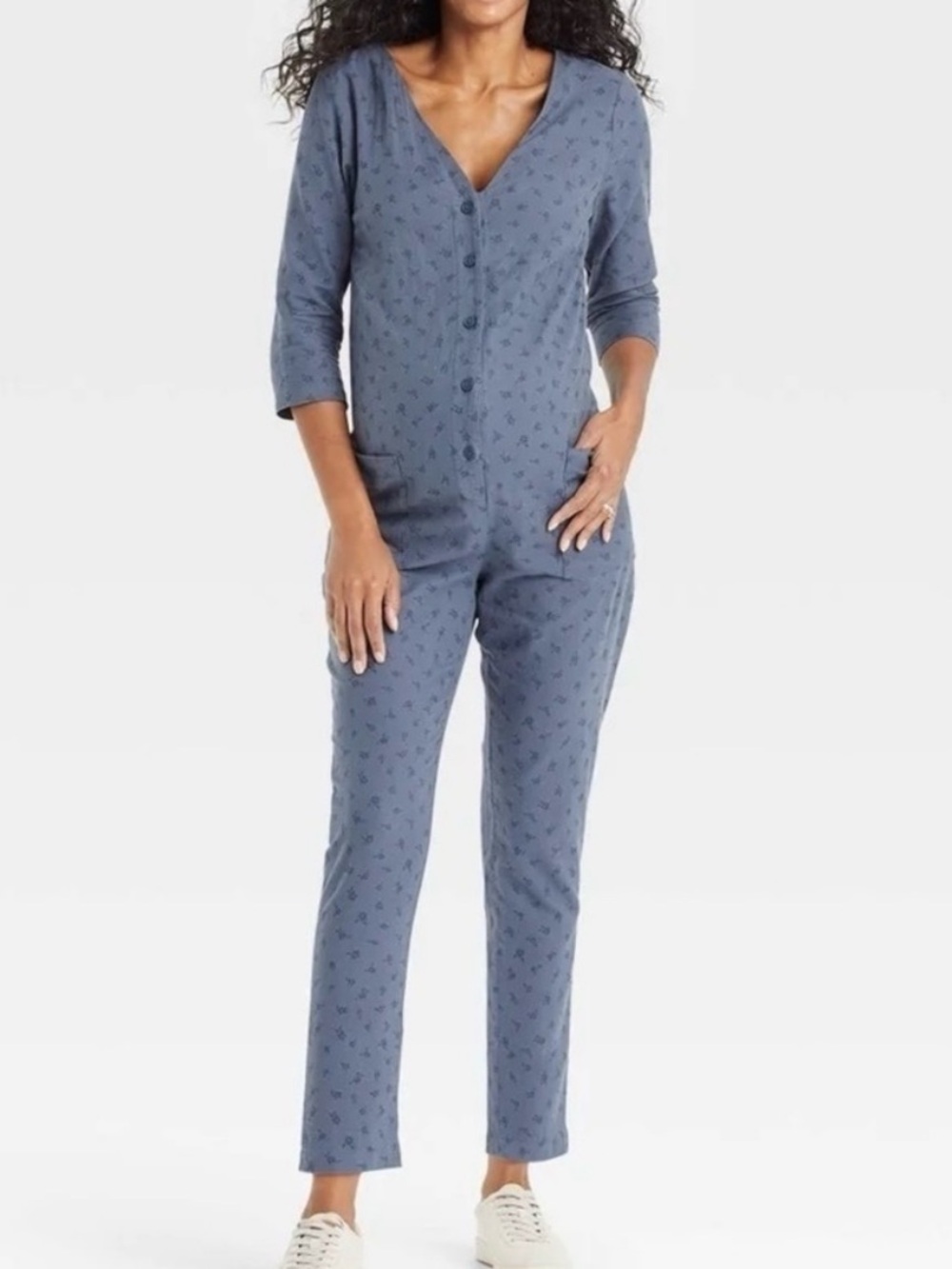 THE NINES BY HATCH Ditsy Blue Maternity Jumpsuit 100% cotton